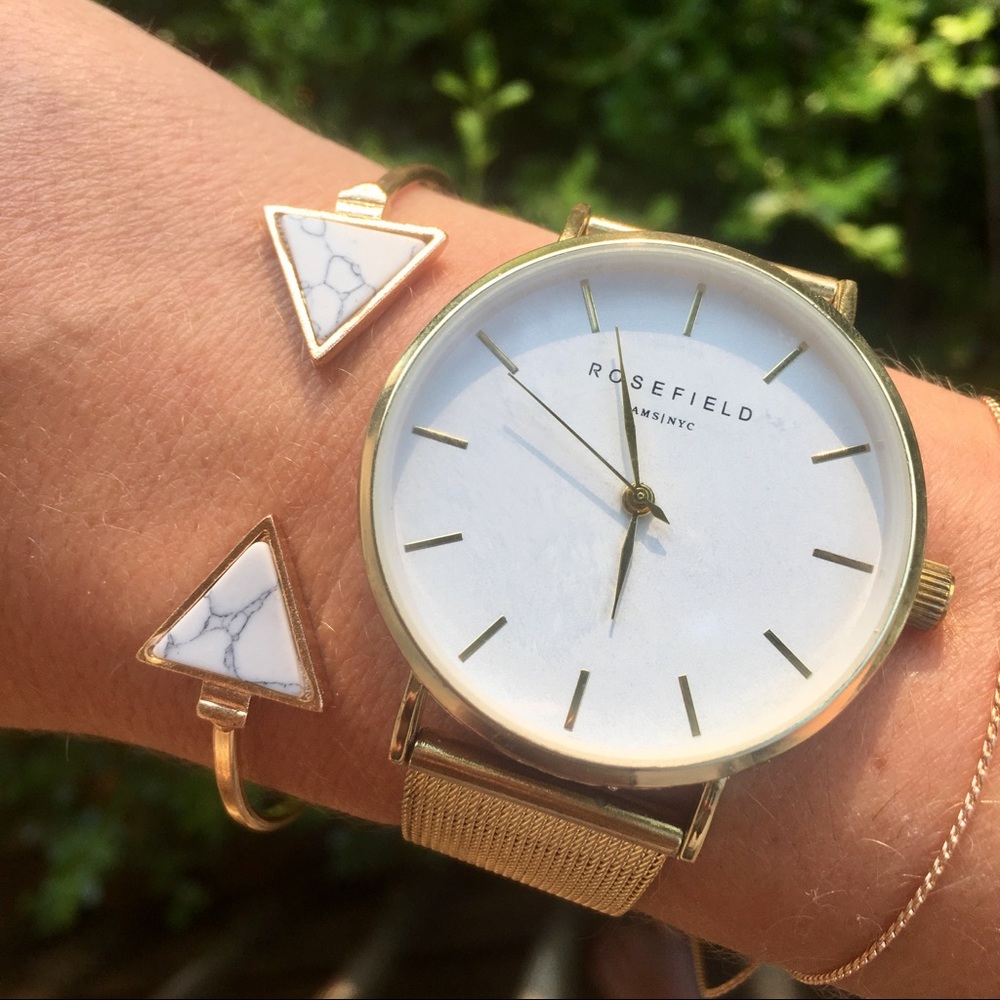 Minimalist Chic Marble Triangle Gold Cuff Bracelet